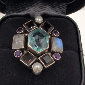 Stunning Nicky Butler Signed Sterling Silver Mixed Gemstone Cluster Ring Sz 5.75